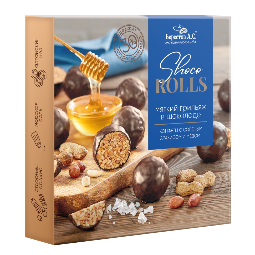  Берестов Shoco Rolls конфеты с арахисом, солью и медом, 135г   в Донском