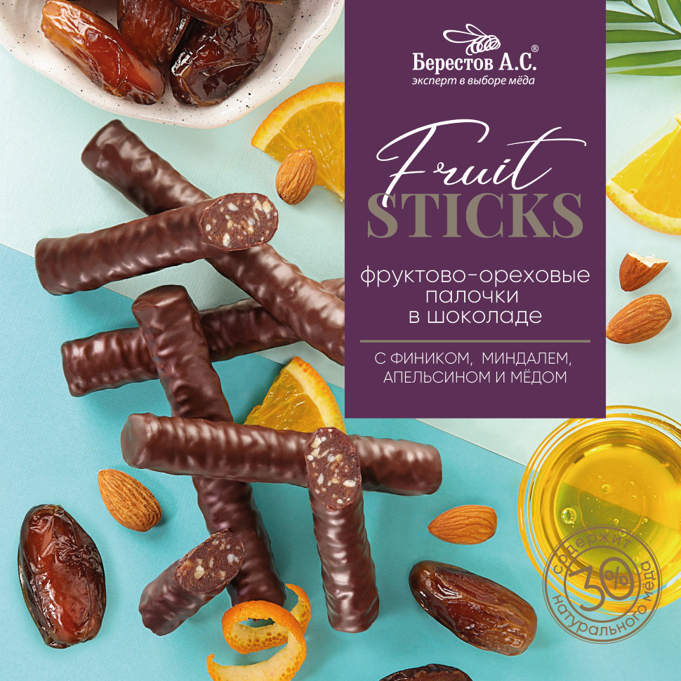  Берестов Fruit Stiсks с фиником, миндалём, апельсином и мёдом, 175г   в Донском