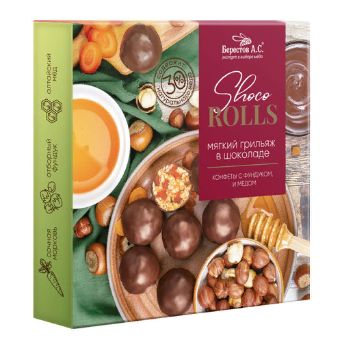  Берестов Shoco Rolls конфеты с фундуком, цукатами моркови  и медом 135г  в Донском